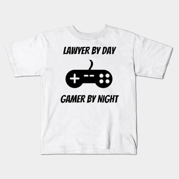 Lawyer By Day Gamer By Night Kids T-Shirt by Petalprints